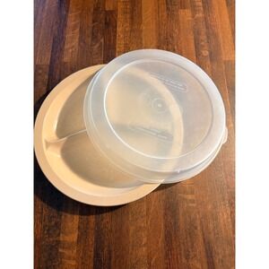 Vintage Anchor Hocking Microware Divided Plate with Lid Beige PM486-T1 9.5 inch
